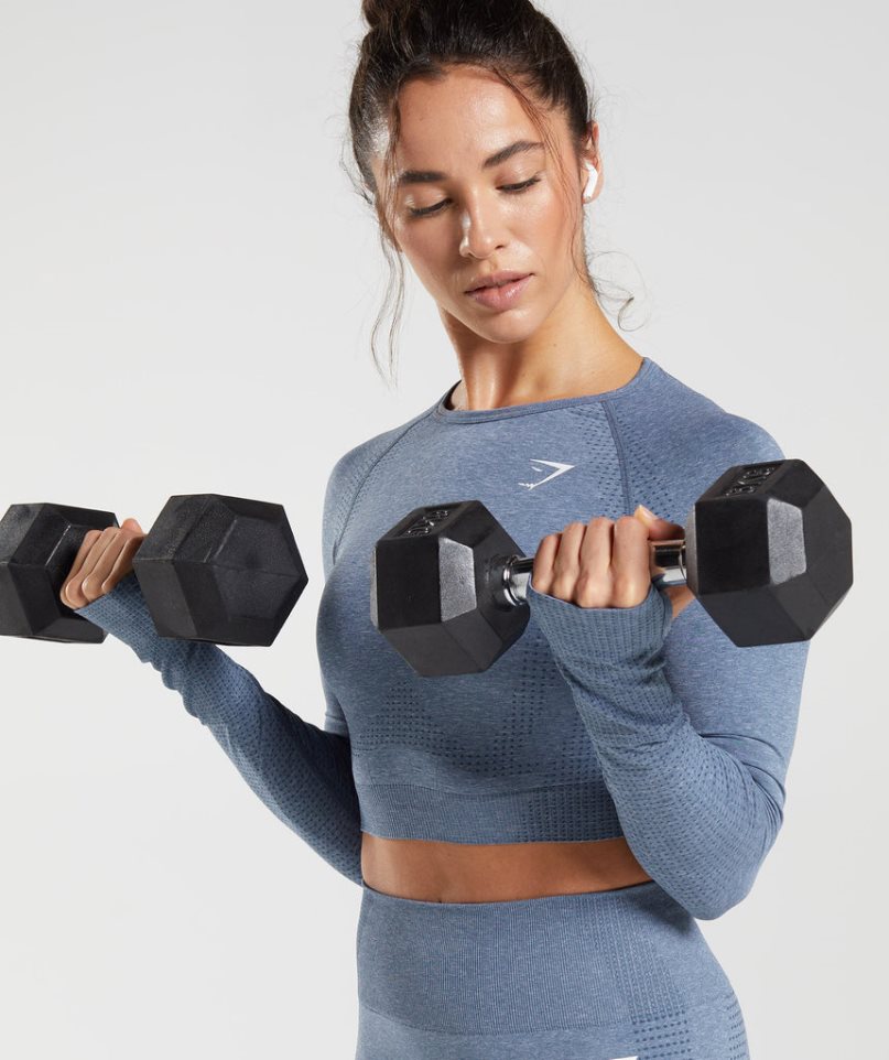 Women's Gymshark Vital Seamless 2.0 Cropped Tops Blue | NZ 3ITXEO